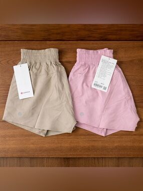 Lululemon Shake It Out HR Run Short 2.5” Sz XXXS Pink Haze Tan Oak Lot Of 2 NWT